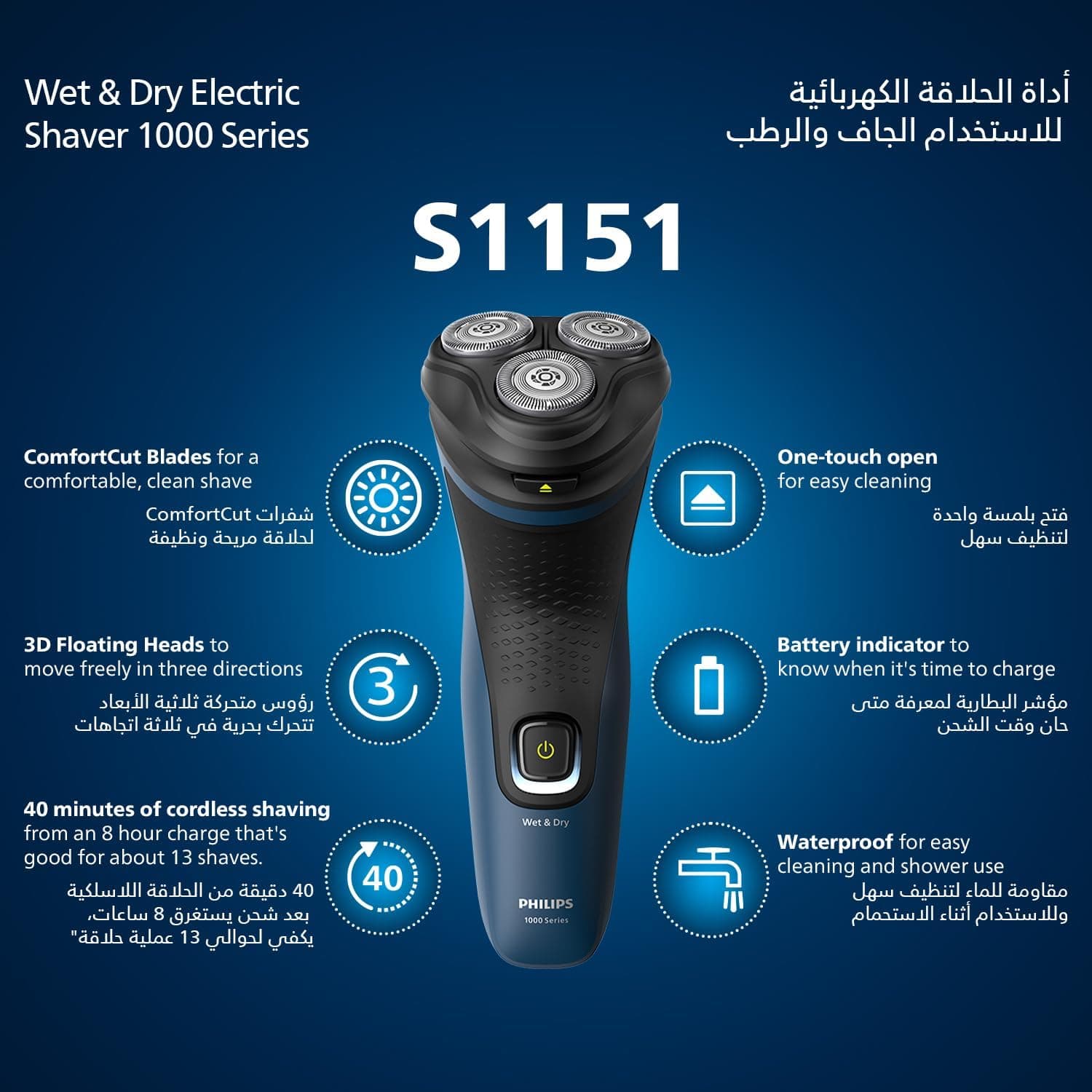 ماشین اصلاح برقی PHILIPS سری 1000 مدل S1151/00 ماشین اصلاح برقی PHILIPS سری 1000 مدل S1151/00