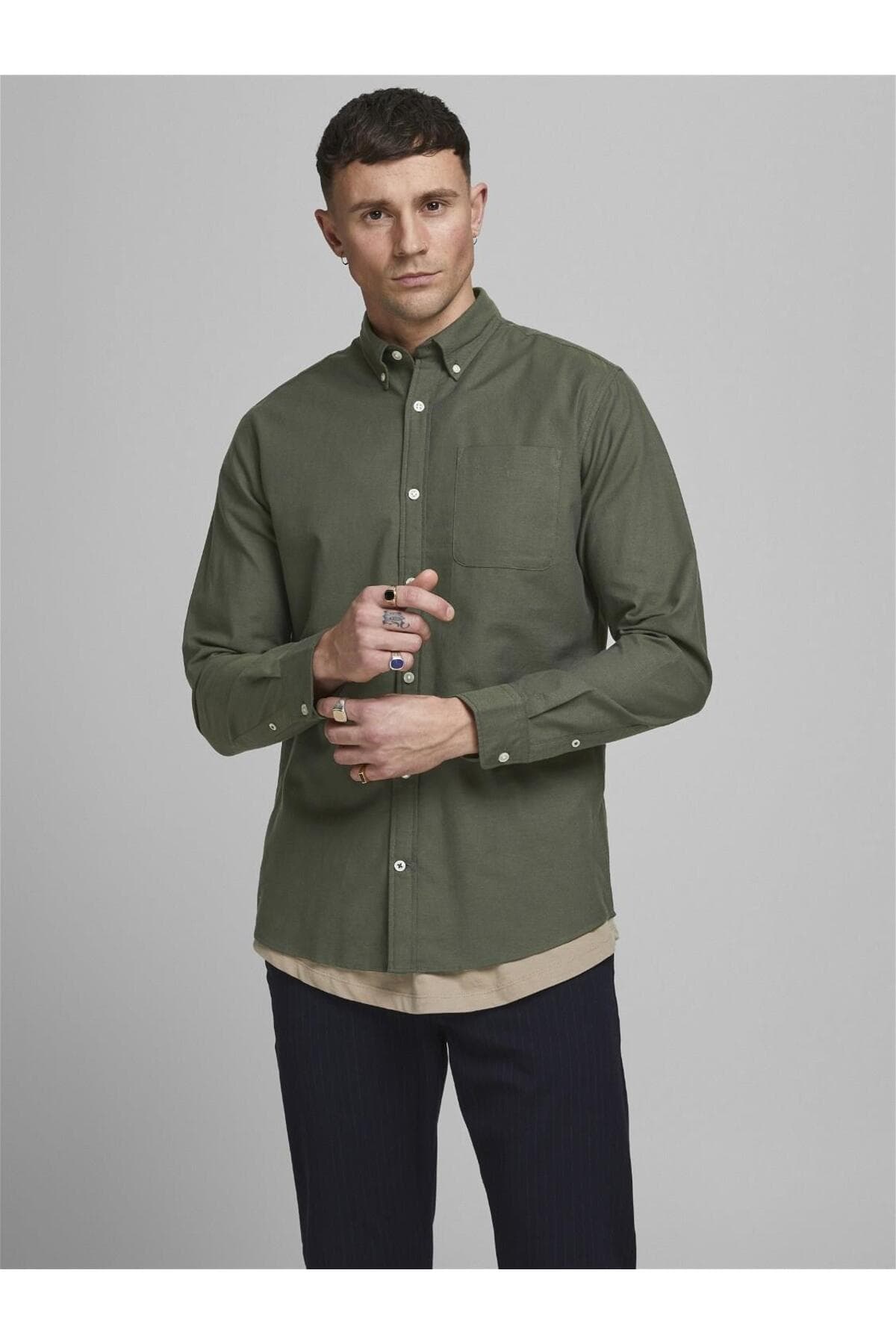 پیراهن مردانه Jack & Jones آستین بلند خاکی مدل Jjeoxford پیراهن مردانه Jack & Jones آستین بلند خاکی مدل Jjeoxford