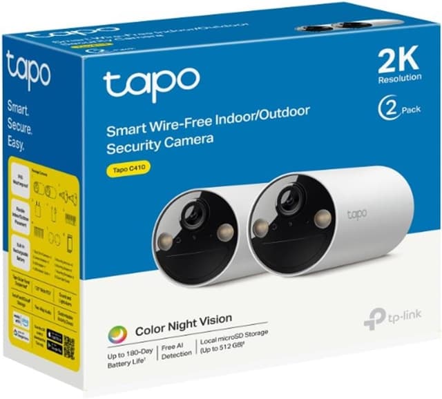 دوربین امنیتی بیسیم باتریدار Tapo بسته دوتایی، دید در شب رنگی، 2K 3MP، پنل خورشیدی، IP65، مدل C410 دوربین امنیتی بیسیم باتریدار Tapo بسته دوتایی، دید در شب رنگی، 2K 3MP، پنل خورشیدی، IP65، مدل C410