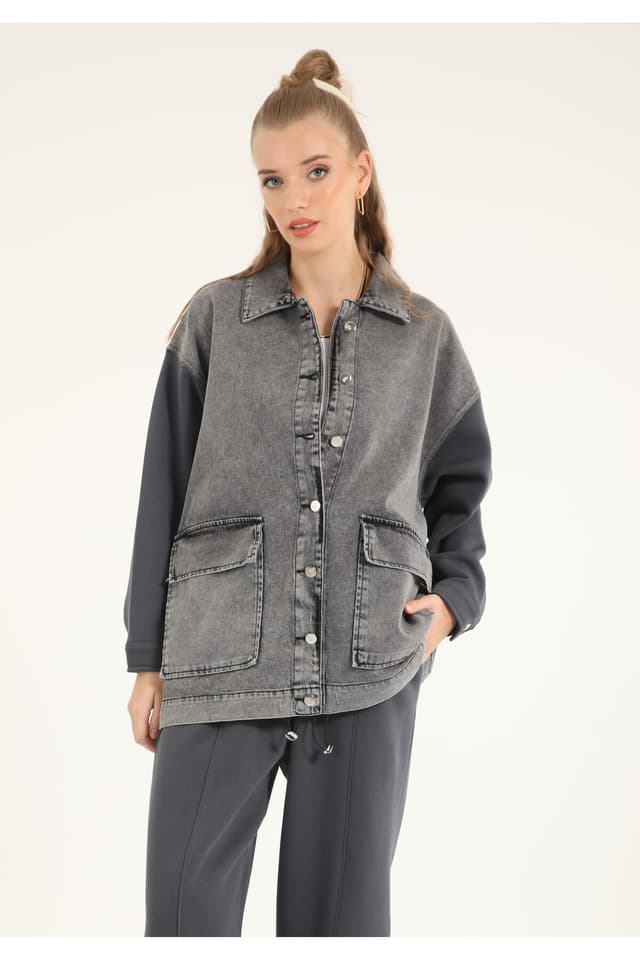 ژاکت جین زنانه Suede Style با جزئیات بافت آستین مدل 5361 ژاکت جین زنانه Suede Style با جزئیات بافت آستین مدل 5361