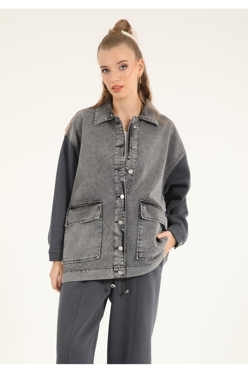 ژاکت جین زنانه Suede Style با جزئیات بافت آستین مدل 5361 ژاکت جین زنانه Suede Style با جزئیات بافت آستین مدل 5361