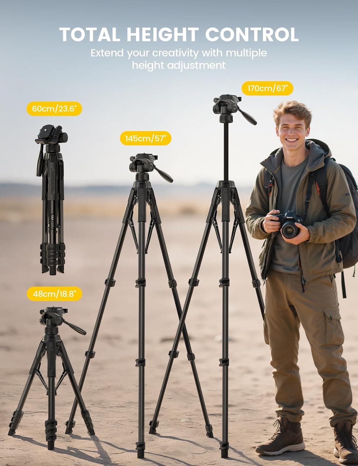 سهپایه دوربین Lamicall 170cm با استقرار سریع پایهها سهپایه دوربین Lamicall 170cm با استقرار سریع پایهها