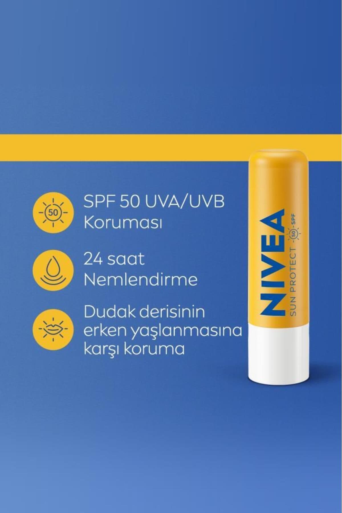 کرم لب ضدآفتاب NIVEA SUN SPF50 نمدار بیرنگ 4.8 گرم ویتامین C و E کرم لب ضدآفتاب NIVEA SUN SPF50 نمدار بیرنگ 4.8 گرم ویتامین C و E