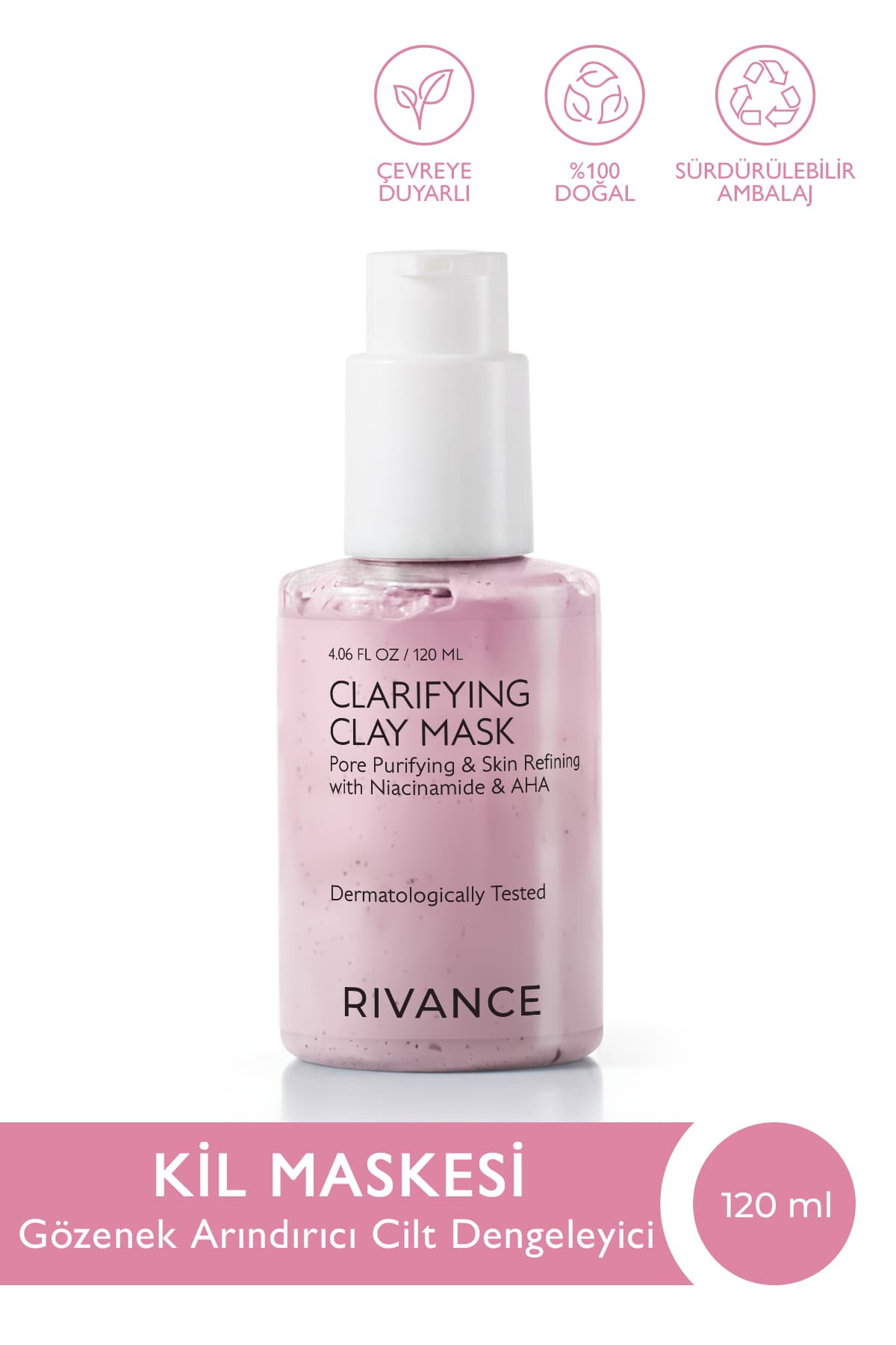 ماسک صورت خاک رس صورتی Rivance پاککننده و سفتکننده منافذ 120 ml ماسک صورت خاک رس صورتی Rivance پاککننده و سفتکننده منافذ 120 ml