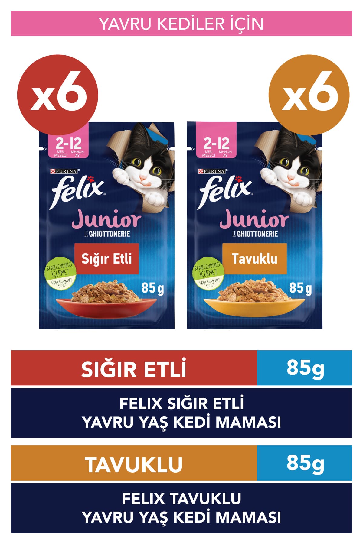 غذای تر بچهگربه FELIX مخلوط 12 x 85 gr (6 عدد مرغی و 6 عدد گوشت گاوی) غذای تر بچهگربه FELIX مخلوط 12 x 85 gr (6 عدد مرغی و 6 عدد گوشت گاوی)