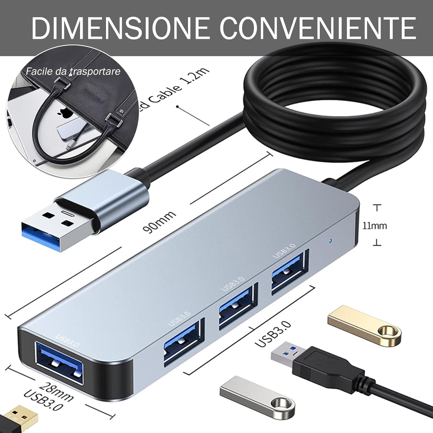 هاب USB 3.0 چهار پورت ROTOPATA با کابل 3.9 فوت هاب USB 3.0 چهار پورت ROTOPATA با کابل 3.9 فوت