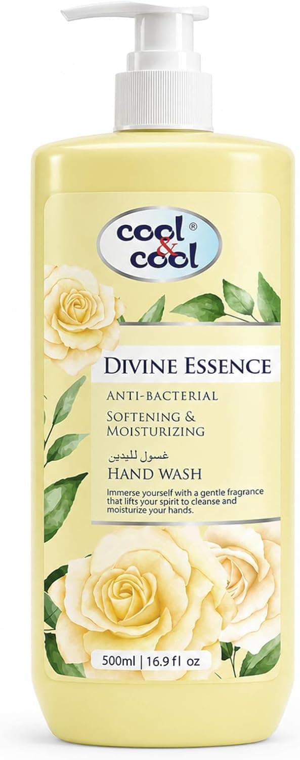 مایع دستشویی دوقلو Cool & Cool با رایحه Divine Essence و Exotic Bloom، آنتیباکتریال و نرمکننده پوست 500Ml x 2، 1Liter مایع دستشویی دوقلو Cool & Cool با رایحه Divine Essence و Exotic Bloom، آنتیباکتریال و نرمکننده پوست 500Ml x 2، 1Liter