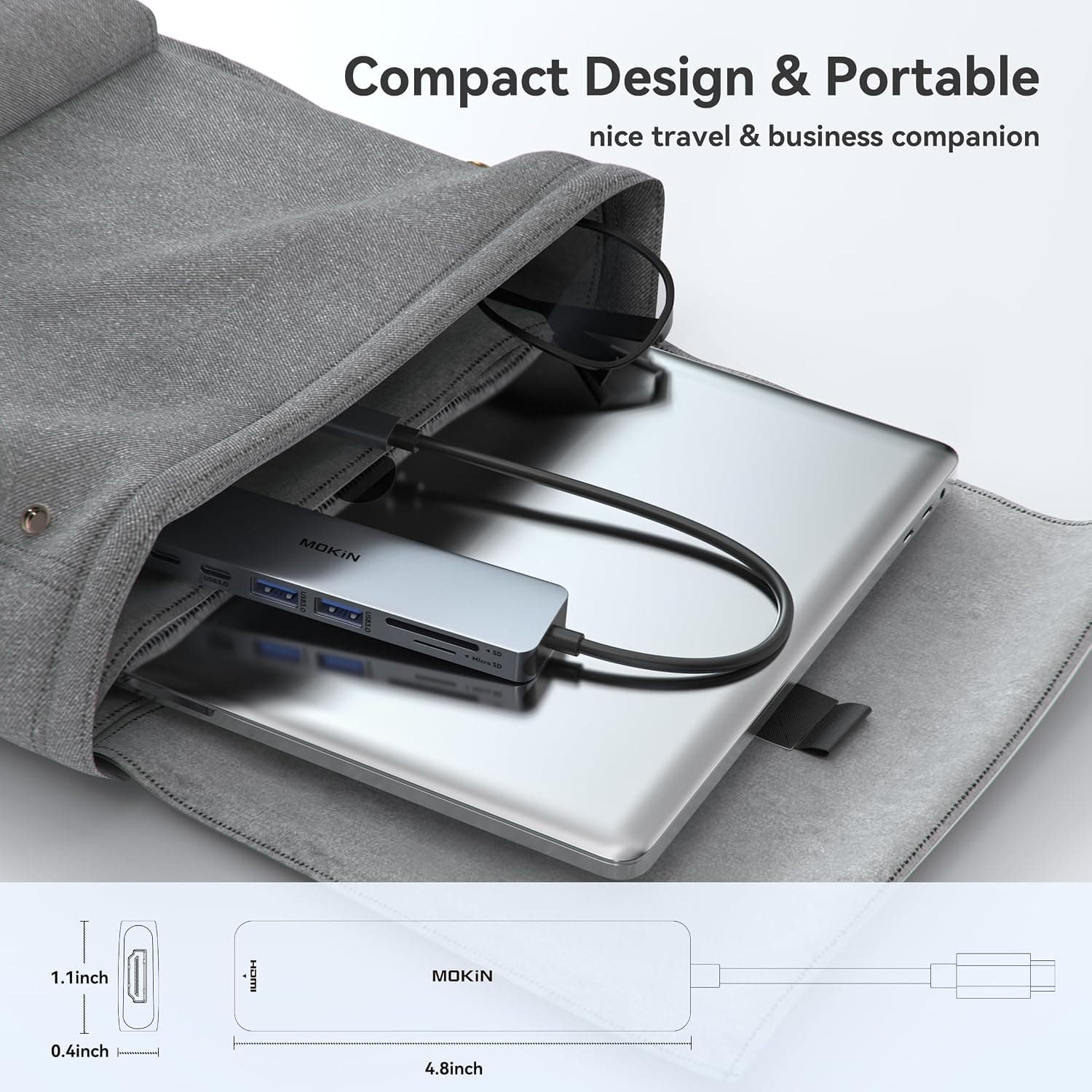 آداپتور MOKiN USB-C به HDMI، کارتخوان SD/MicroSD و ۲ پورت USB 3.0 خاکستری فضایی آداپتور MOKiN USB-C به HDMI، کارتخوان SD/MicroSD و ۲ پورت USB 3.0 خاکستری فضایی