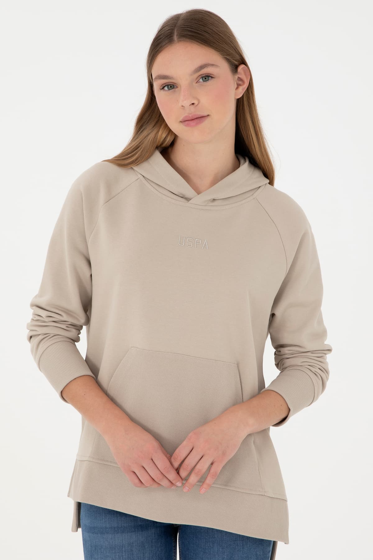 سویشرت کلاهدار زنانه U.S. Polo Assn. سنگی مدل 50296944-VR049 سویشرت کلاهدار زنانه U.S. Polo Assn. سنگی مدل 50296944-VR049