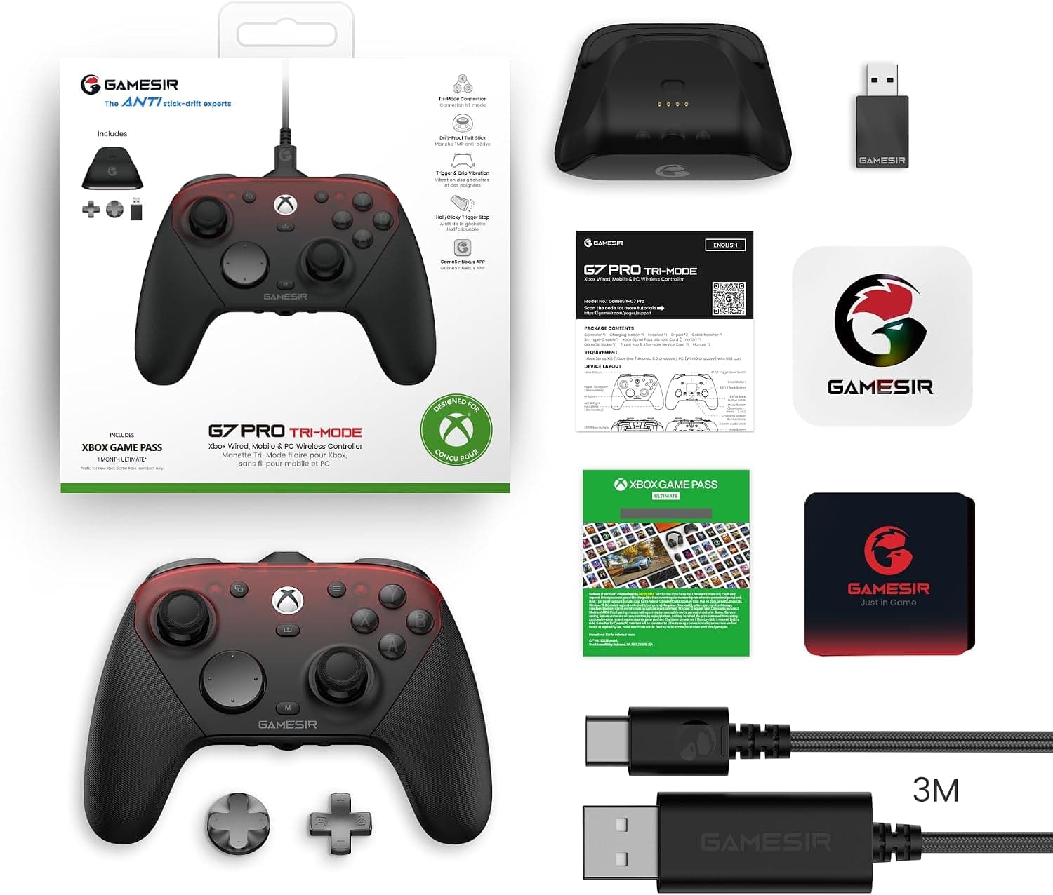 دسته بازی برای Xbox Series X|S، Xbox One، Windows 10/11 و Android GameSir با پایه شارژ، جویاستیکهای TMR و 4 کلید برنامهپذیر مدل G7 Pro Shadow Ember دسته بازی برای Xbox Series X|S، Xbox One، Windows 10/11 و Android GameSir با پایه شارژ، جویاستیکهای TMR و 4 کلید برنامهپذیر مدل G7 Pro Shadow Ember