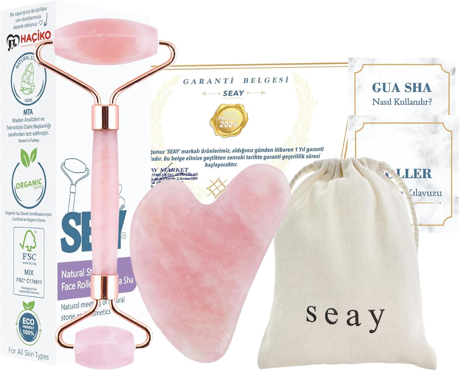 ست ماساژ صورت Seay غلتکی و Gua Sha قلبی از سنگ یشم طبیعی ست ماساژ صورت Seay غلتکی و Gua Sha قلبی از سنگ یشم طبیعی