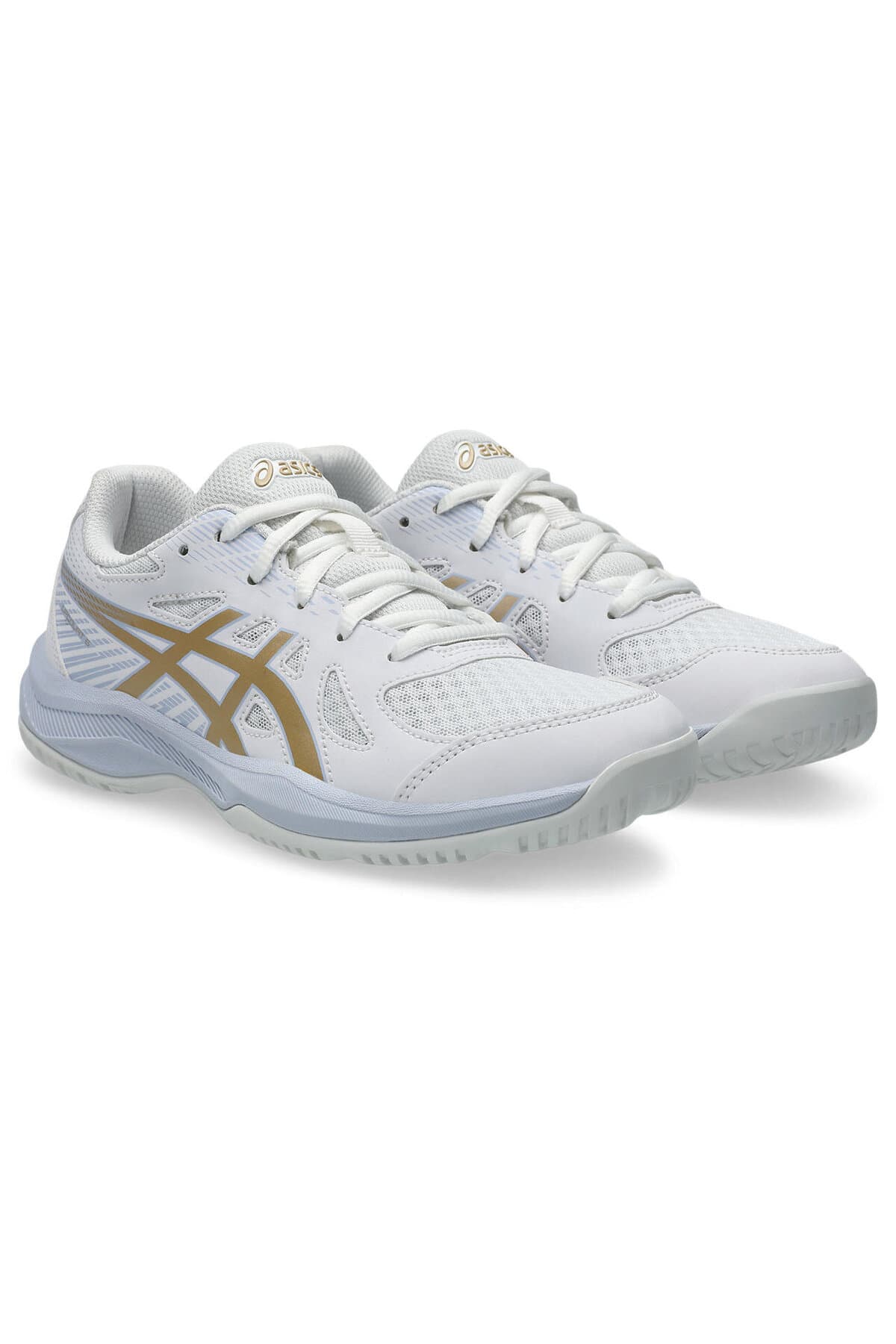 کفش والیبال Asics کرم و نقرهای خالص مدل UPCOURT 6 GS 1074A045-103 کفش والیبال Asics کرم و نقرهای خالص مدل UPCOURT 6 GS 1074A045-103