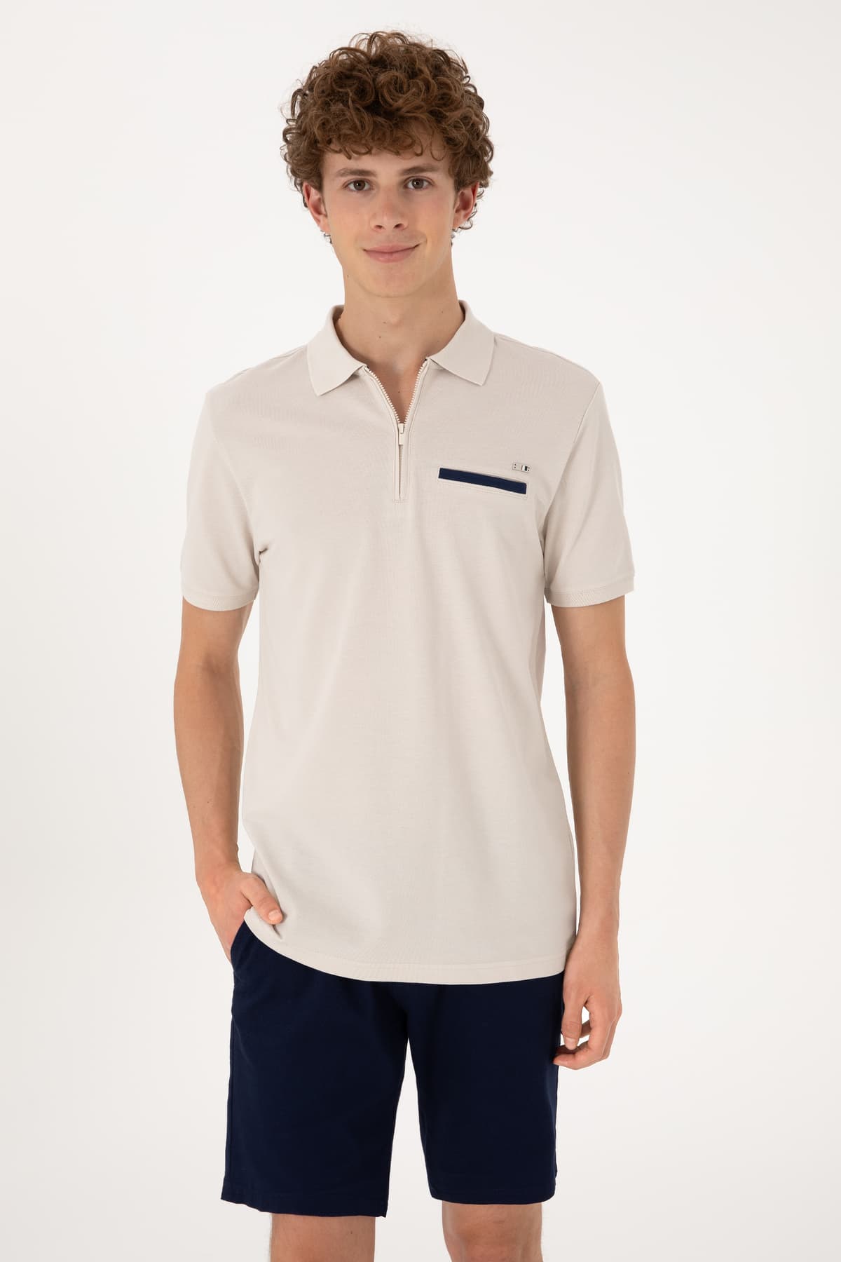 تیشرت مردانه U.S. Polo Assn. فیت معمولی زیپدار سنگی مدل 50306788-VR049 تیشرت مردانه U.S. Polo Assn. فیت معمولی زیپدار سنگی مدل 50306788-VR049