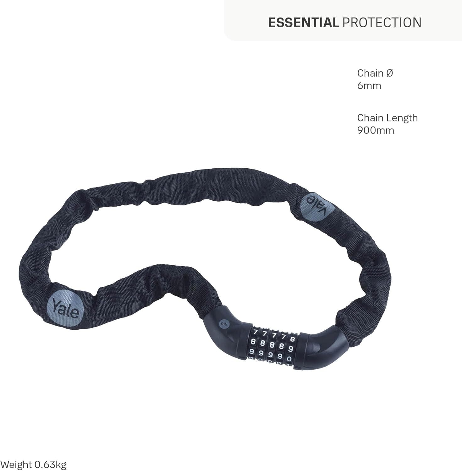 زنجیر امنیتی رمزدار Yale Essential با طول 900 mm، فولاد کربنی و آلیاژ روی، کد ۵ رقمی، مدل YCHC0/6/90/2 زنجیر امنیتی رمزدار Yale Essential با طول 900 mm، فولاد کربنی و آلیاژ روی، کد ۵ رقمی، مدل YCHC0/6/90/2
