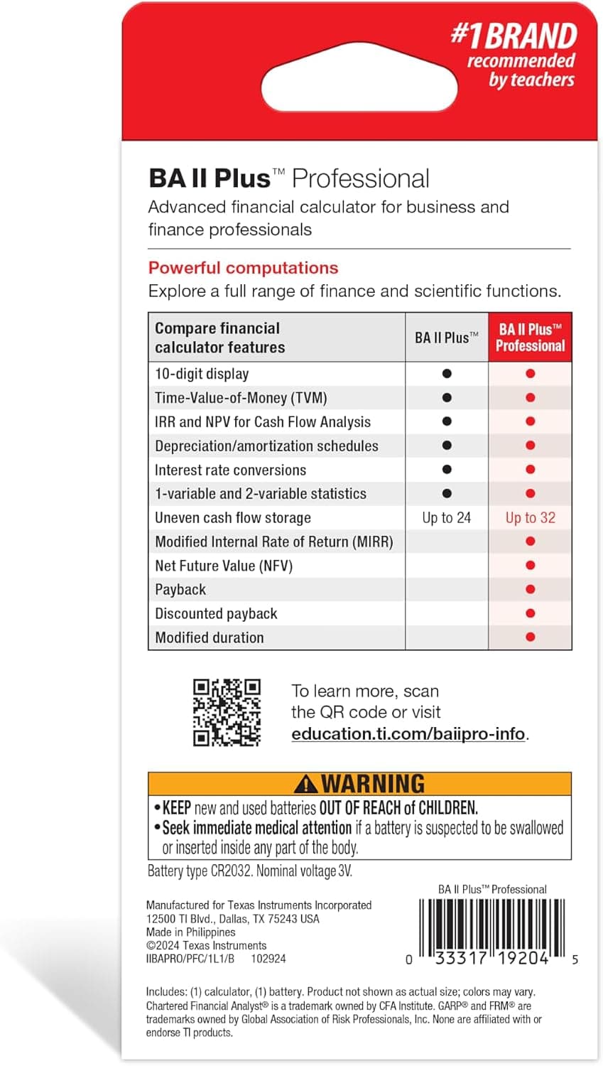 ماشینحساب مالی TEXAS INSTRUMENTS با نمایشگر ۱۰ رقمی مدل BA II Plus Professional ماشینحساب مالی TEXAS INSTRUMENTS با نمایشگر ۱۰ رقمی مدل BA II Plus Professional