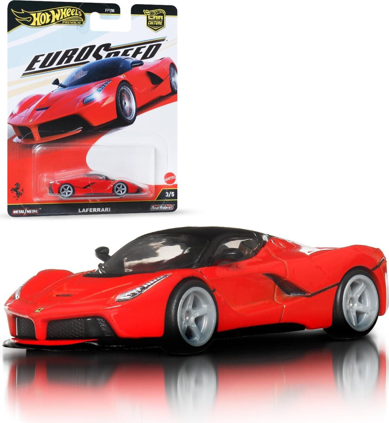 خودروی اسباببازی Hot Wheels LaFerrari از سری Car Culture در مقیاس 1:64 با چرخهای Real Riders و شاسی و بدنه فلزی مدل JBK55 خودروی اسباببازی Hot Wheels LaFerrari از سری Car Culture در مقیاس 1:64 با چرخهای Real Riders و شاسی و بدنه فلزی مدل JBK55