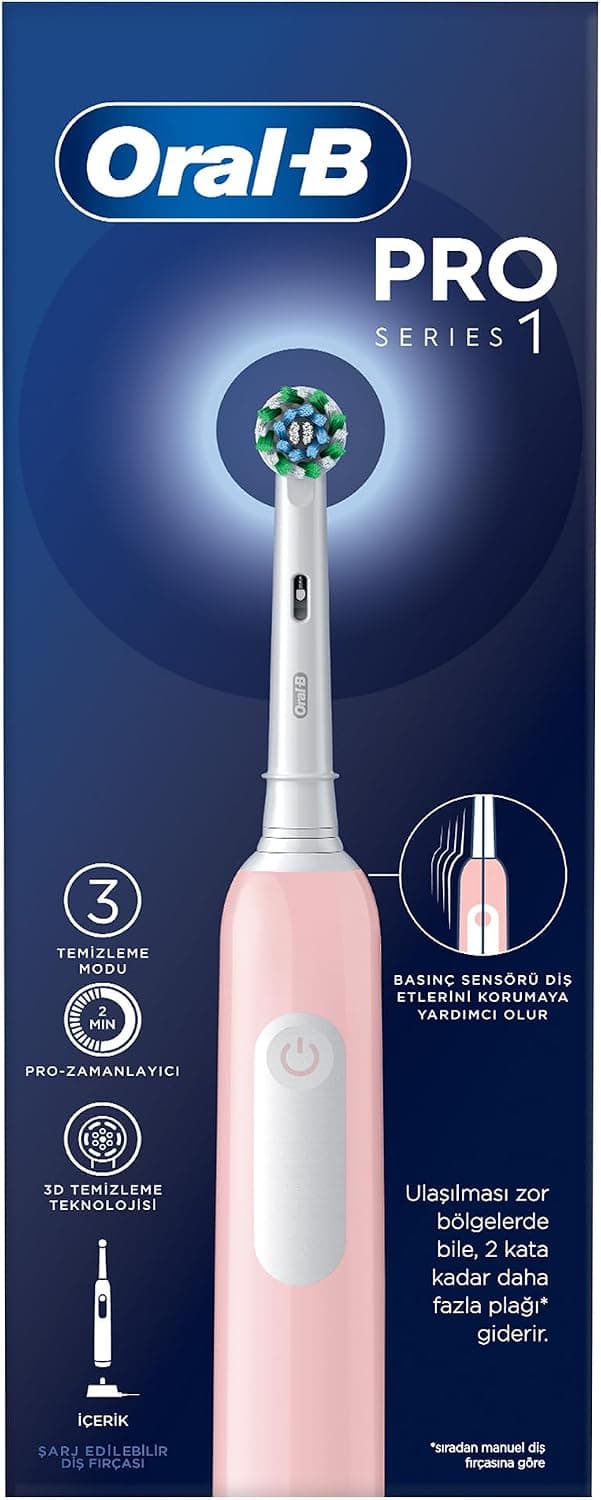مسواک برقی صورتی Oral-B Pro Series 1 با طراحی Braun، 1 سری مسواک و 4 سری یدک Cross Action X-Filament مسواک برقی صورتی Oral-B Pro Series 1 با طراحی Braun، 1 سری مسواک و 4 سری یدک Cross Action X-Filament