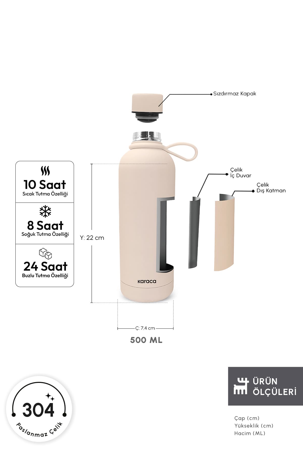 ترموس استیل ضدنشت Karaca Aly با روکش نرم 500 ml رنگ سنگی ترموس استیل ضدنشت Karaca Aly با روکش نرم 500 ml رنگ سنگی