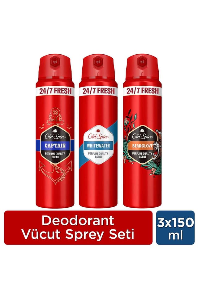 ست اسپری دئودورانت مردانه Old Spice شامل Captain، Bearglove و Whitewater، هرکدام 150ml ست اسپری دئودورانت مردانه Old Spice شامل Captain، Bearglove و Whitewater، هرکدام 150ml