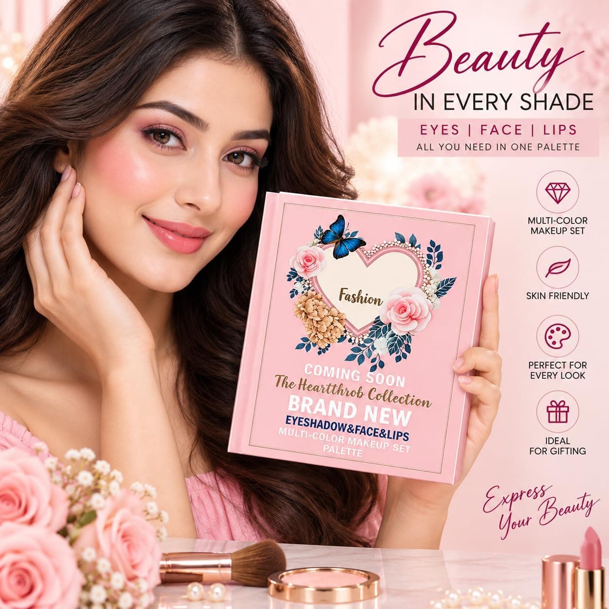 پالت آرایشی SKINPLUS 5in1 کتابی تاشو کانتور، رژگونه، هایلایتر و سایه چشم پالت آرایشی SKINPLUS 5in1 کتابی تاشو کانتور، رژگونه، هایلایتر و سایه چشم