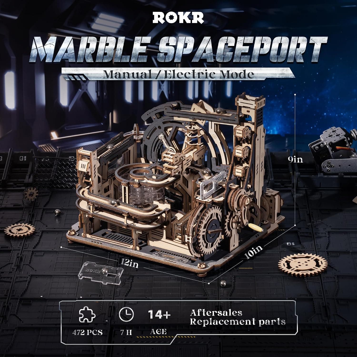 پازل سهبعدی بزرگسالان ROKR چوبی مسیر تیلهای برقی Marble Spaceport دکوری رومیزی 472pcs مدل LGC01 پازل سهبعدی بزرگسالان ROKR چوبی مسیر تیلهای برقی Marble Spaceport دکوری رومیزی 472pcs مدل LGC01
