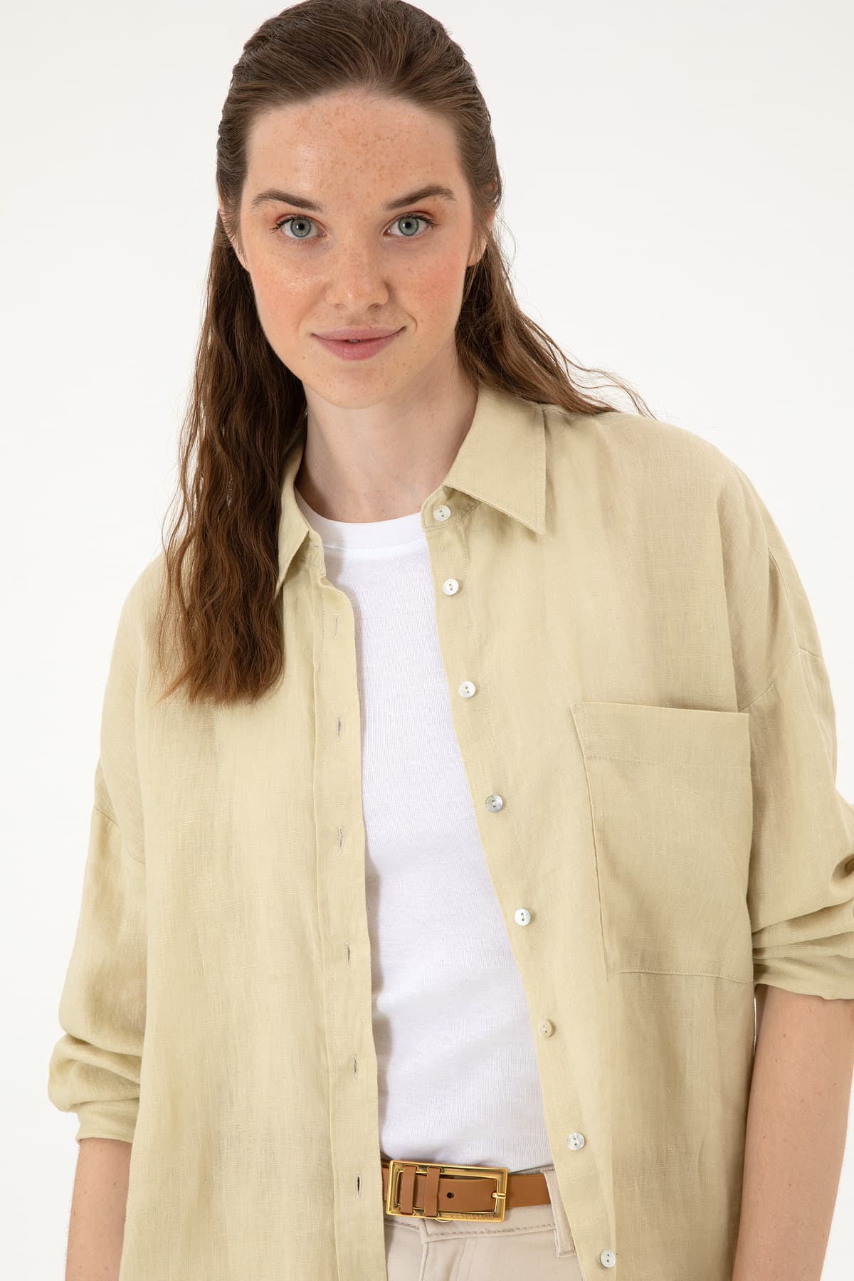 پیراهن زنانه U.S. Polo Assn. خاکی روشن آستین بلند مدل 50299794-VR183 پیراهن زنانه U.S. Polo Assn. خاکی روشن آستین بلند مدل 50299794-VR183