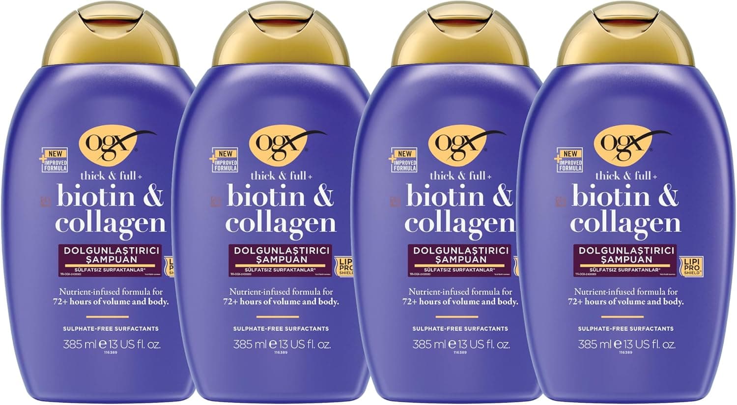 شامپو OGX بیوتین و کلاژن حجمدهنده بدون سولفات 385ml×4 عدد شامپو OGX بیوتین و کلاژن حجمدهنده بدون سولفات 385ml×4 عدد