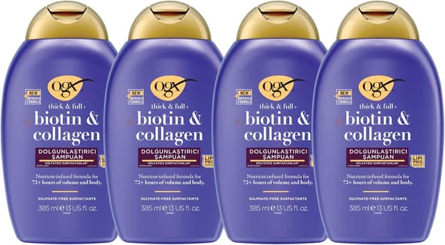 شامپو OGX بیوتین و کلاژن حجمدهنده بدون سولفات 385ml×4 عدد شامپو OGX بیوتین و کلاژن حجمدهنده بدون سولفات 385ml×4 عدد