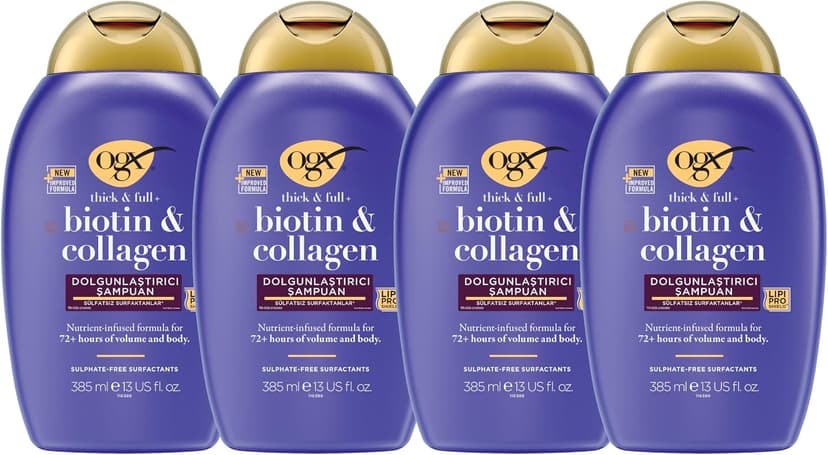 شامپو OGX بیوتین و کلاژن حجمدهنده بدون سولفات 385ml×4 عدد شامپو OGX بیوتین و کلاژن حجمدهنده بدون سولفات 385ml×4 عدد
