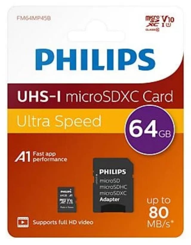 کارت حافظه Micro SD 64GB Philips سازگار با تلفن، تبلت و دوربین مداربسته پرسرعت کارت حافظه Micro SD 64GB Philips سازگار با تلفن، تبلت و دوربین مداربسته پرسرعت