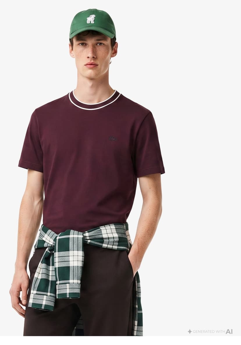 تیشرت مردانه Lacoste فیت معمولی یقه گرد زرشکی تیشرت مردانه Lacoste فیت معمولی یقه گرد زرشکی