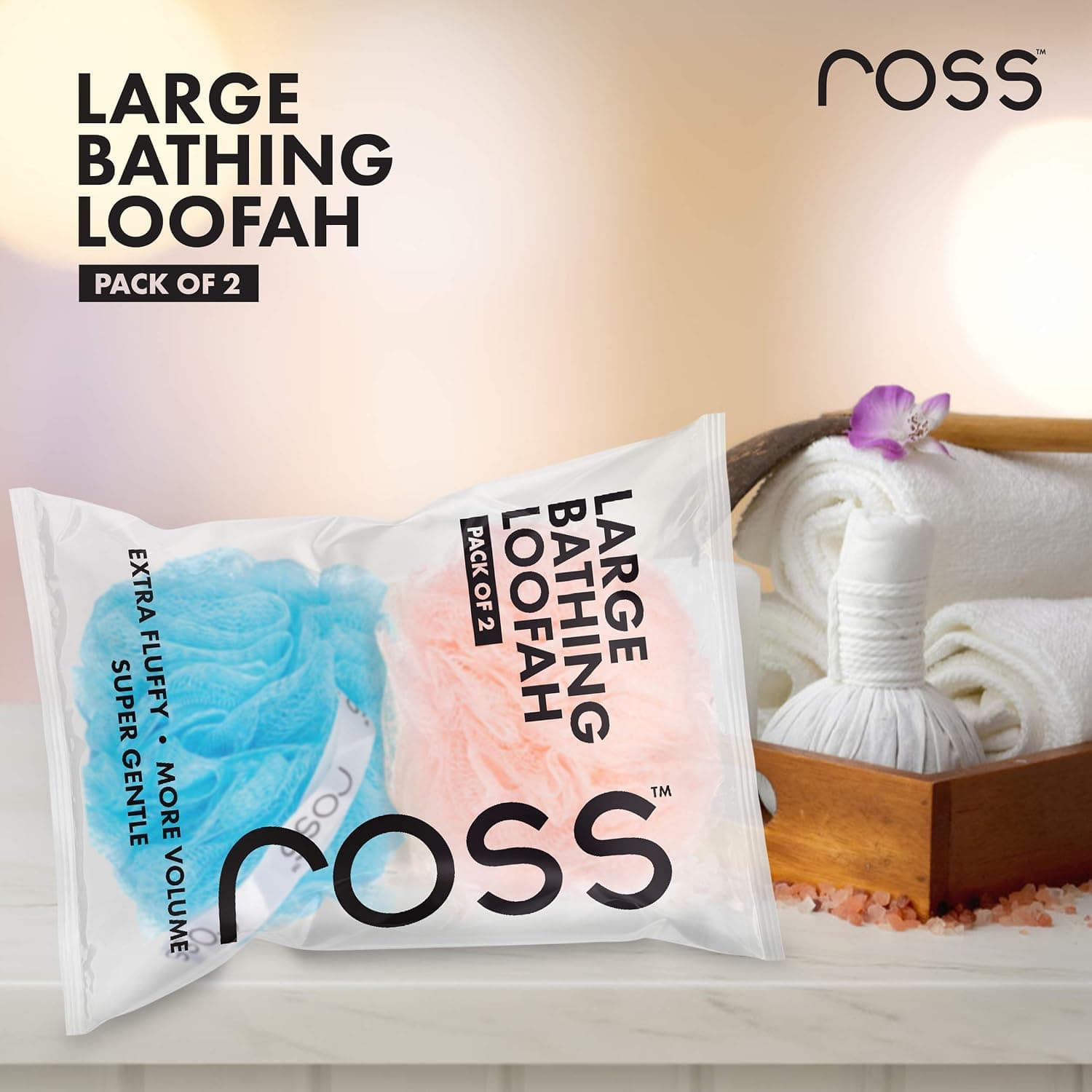 لیف حمام بزرگ Ross لایهبردار با کفسازی بالا هلویی و آبی لیف حمام بزرگ Ross لایهبردار با کفسازی بالا هلویی و آبی