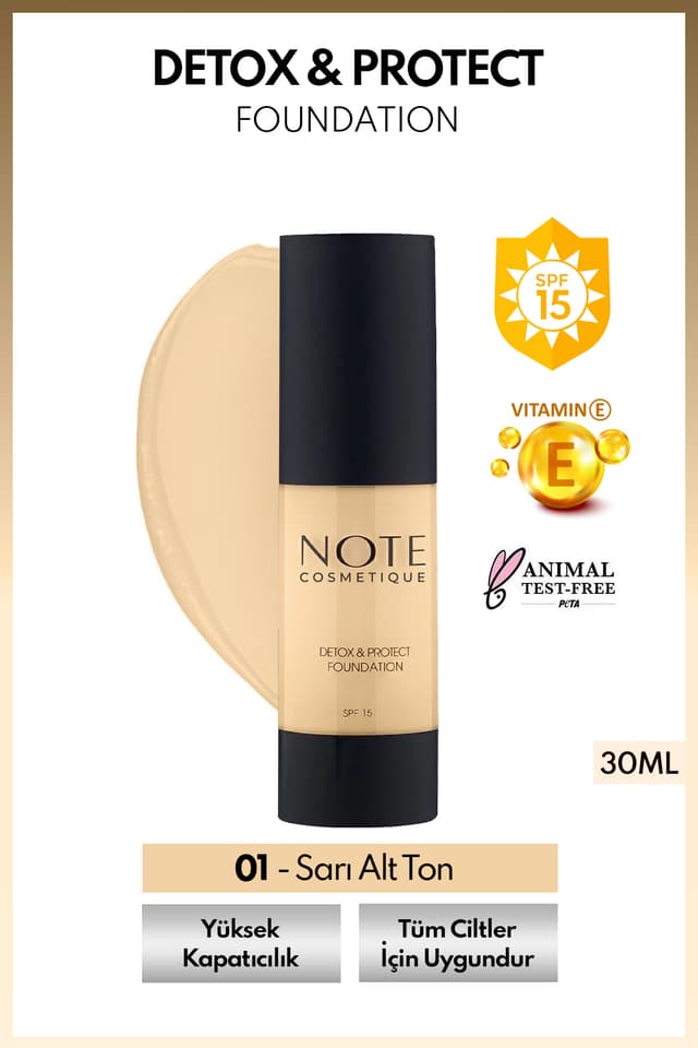 فاندیشن Note Cosmetics پوشش قوی ساتن SPF 15 Detox & Protect 01 بژ فاندیشن Note Cosmetics پوشش قوی ساتن SPF 15 Detox & Protect 01 بژ