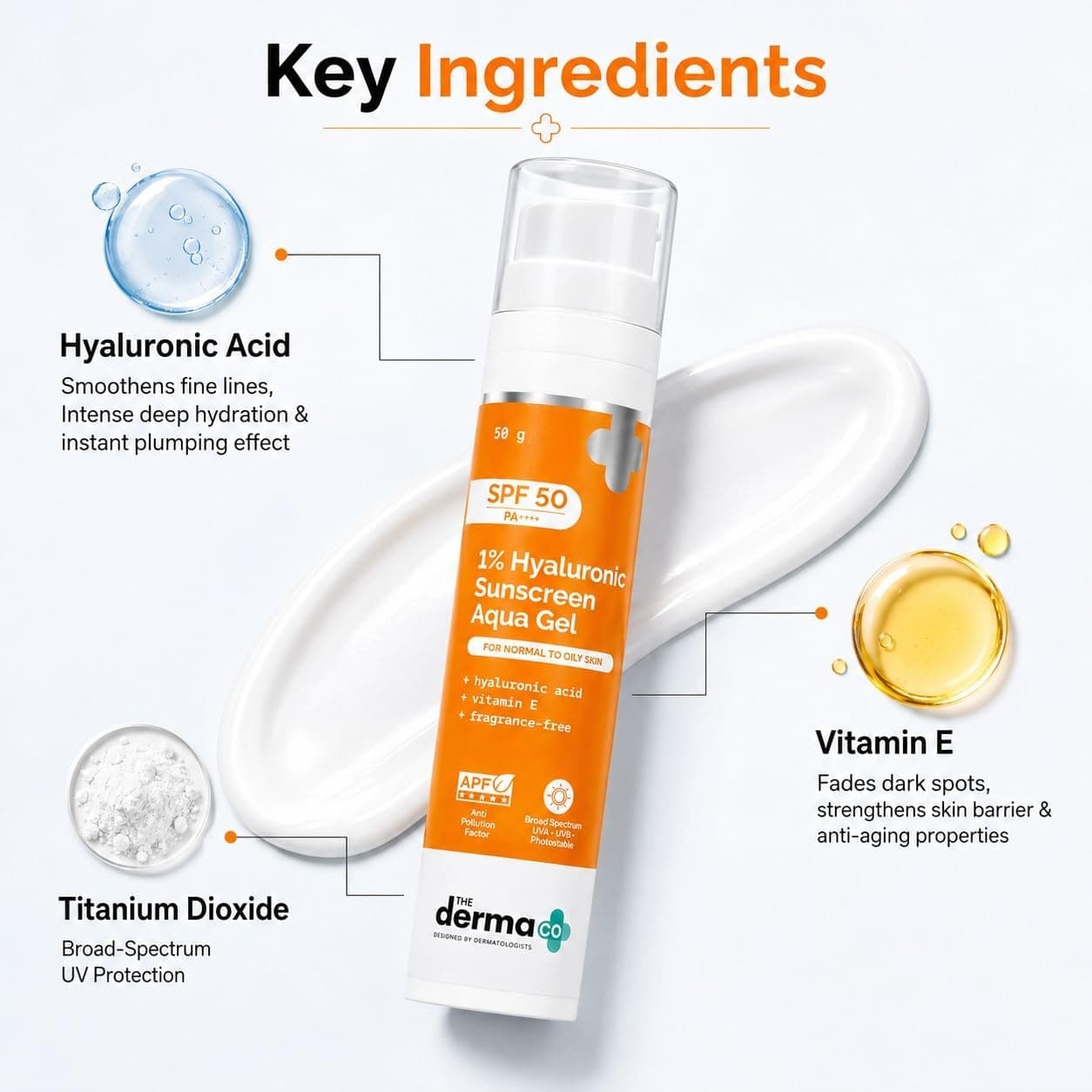 ضد آفتاب The Derma Co 1% Hyaluronic Aqua Gel SPF 50 PA++++ بدون چربی 50g ضد آفتاب The Derma Co 1% Hyaluronic Aqua Gel SPF 50 PA++++ بدون چربی 50g