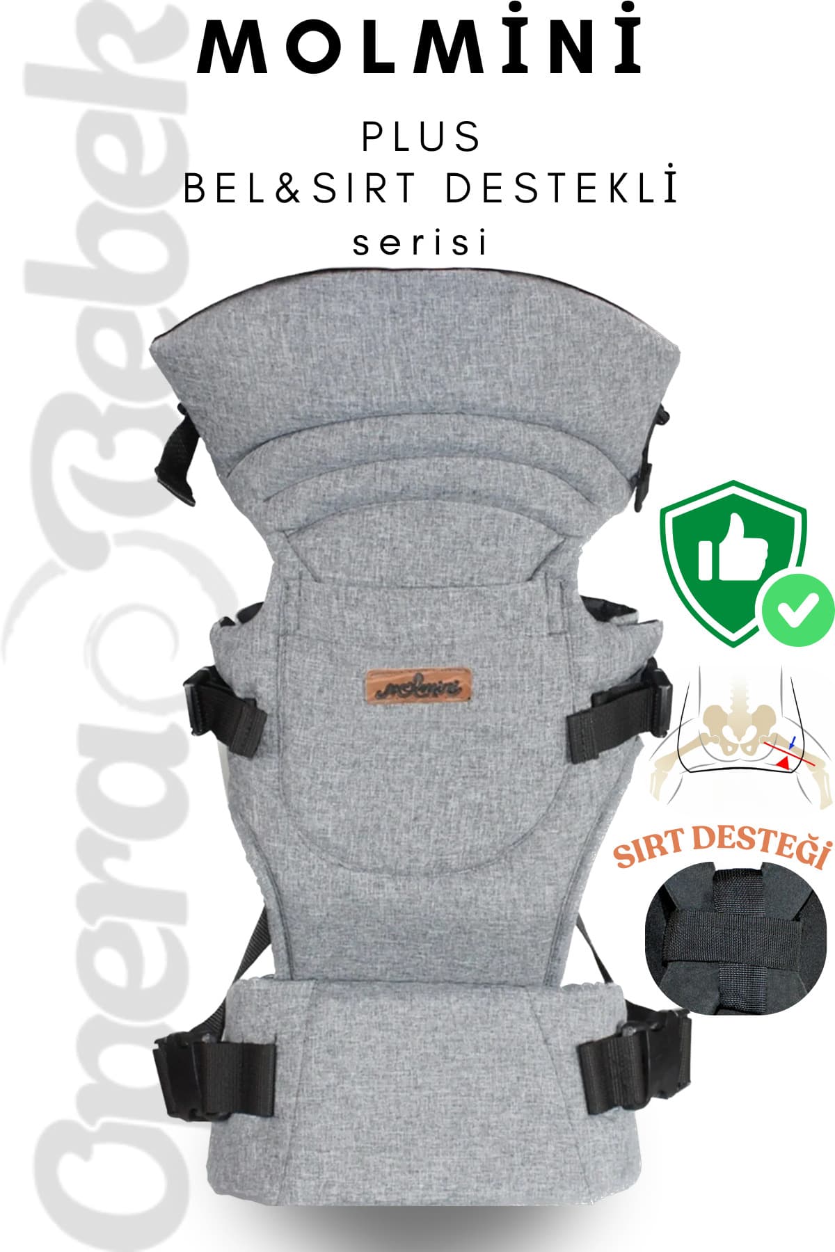 آغوشی ارگونومیک Molmini Plus با حمایت کمر و پشت چندجهته قابل تنظیم 4-12 KG خاکستری آغوشی ارگونومیک Molmini Plus با حمایت کمر و پشت چندجهته قابل تنظیم 4-12 KG خاکستری
