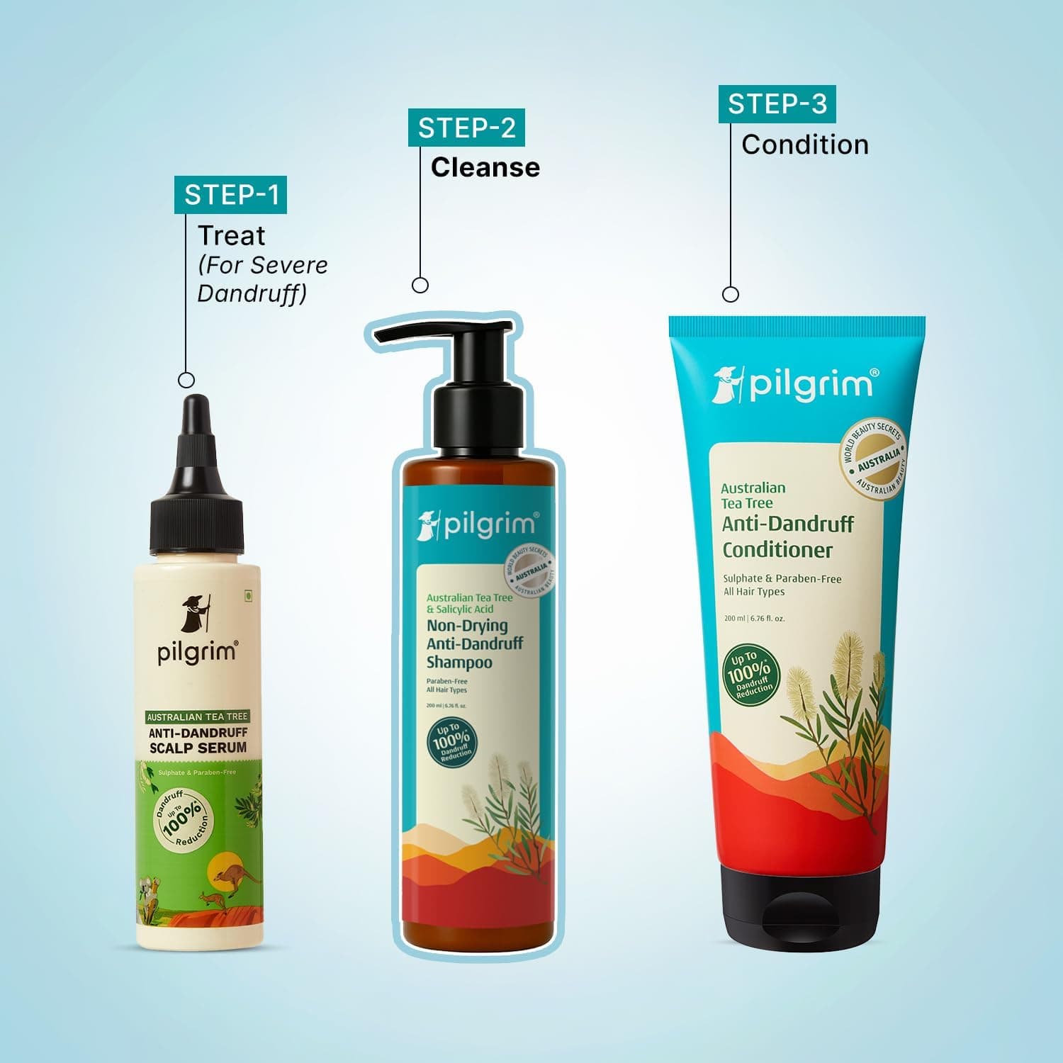 شامپو ضدشوره Pilgrim حاوی درخت چای استرالیایی 200 ml شامپو ضدشوره Pilgrim حاوی درخت چای استرالیایی 200 ml