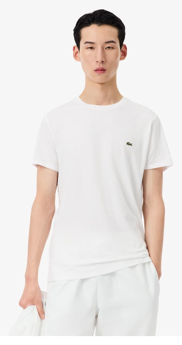 تیشرت مردانه Lacoste یقه گرد سفید فیت معمولی تیشرت مردانه Lacoste یقه گرد سفید فیت معمولی
