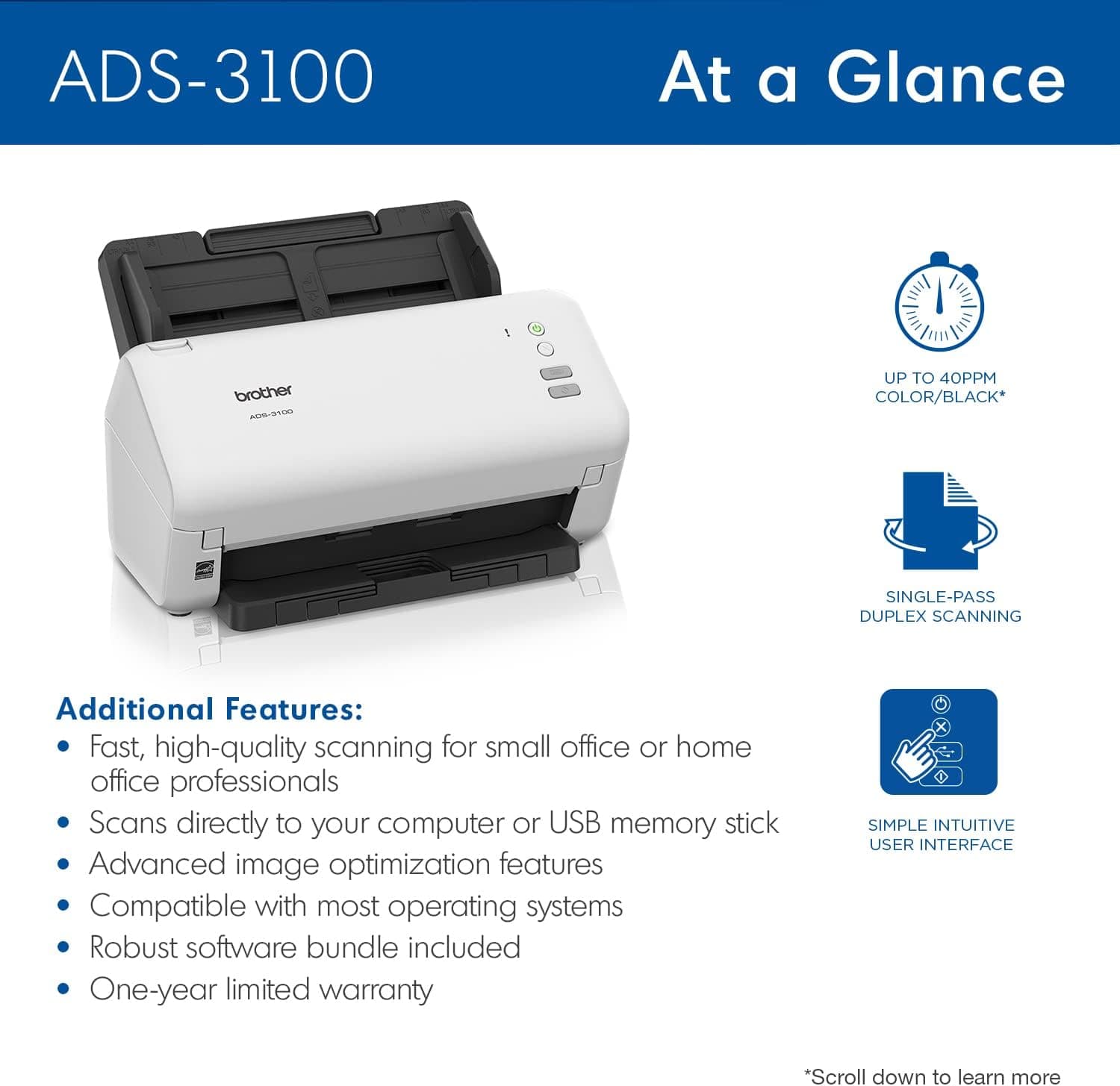اسکنر اسناد Brother رومیزی دوطرفه A4 پرسرعت مدل ADS-3100 سفید اسکنر اسناد Brother رومیزی دوطرفه A4 پرسرعت مدل ADS-3100 سفید