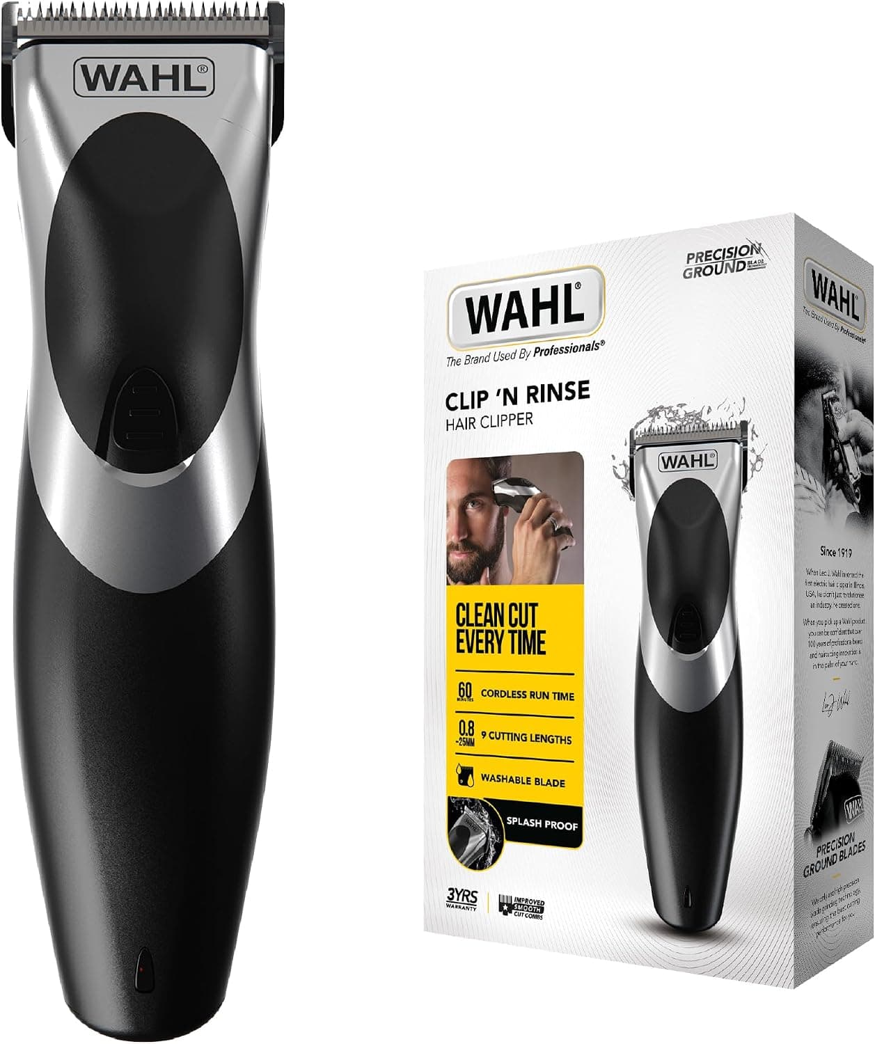 ماشین اصلاح موی سر مردانه Wahl Clip 'N Rinse شارژی و سیمی با سر قابل شستوشو مدل 9639-017 ماشین اصلاح موی سر مردانه Wahl Clip 'N Rinse شارژی و سیمی با سر قابل شستوشو مدل 9639-017