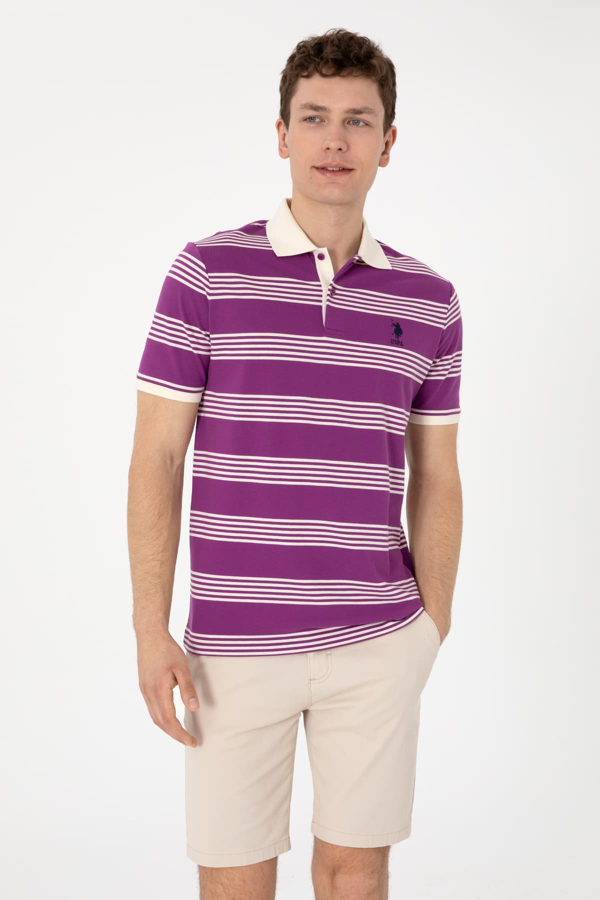 تیشرت مردانه U.S. Polo Assn. یقه پولو فیت معمولی راهراه بنفش مدل 50306826-VR037 تیشرت مردانه U.S. Polo Assn. یقه پولو فیت معمولی راهراه بنفش مدل 50306826-VR037