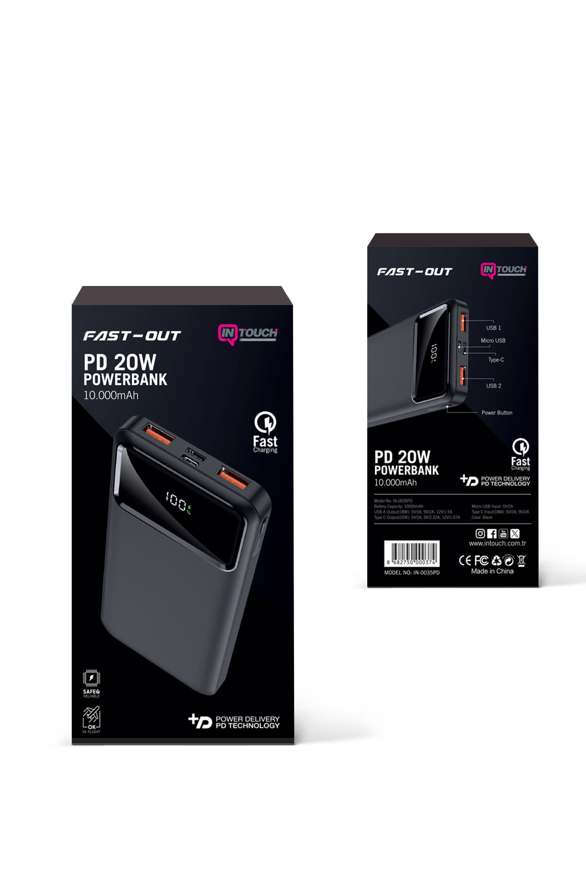 پاوربانک İntouch با Fast-out و PD 20w ظرفیت 10.000mah پاوربانک İntouch با Fast-out و PD 20w ظرفیت 10.000mah