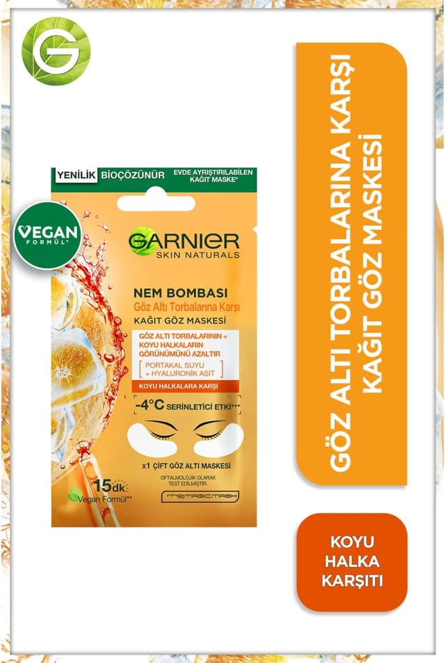 ماسک ورقهای دور چشم Garnier ضد پف حاوی آب پرتقال و اسید هیالورونیک ماسک ورقهای دور چشم Garnier ضد پف حاوی آب پرتقال و اسید هیالورونیک