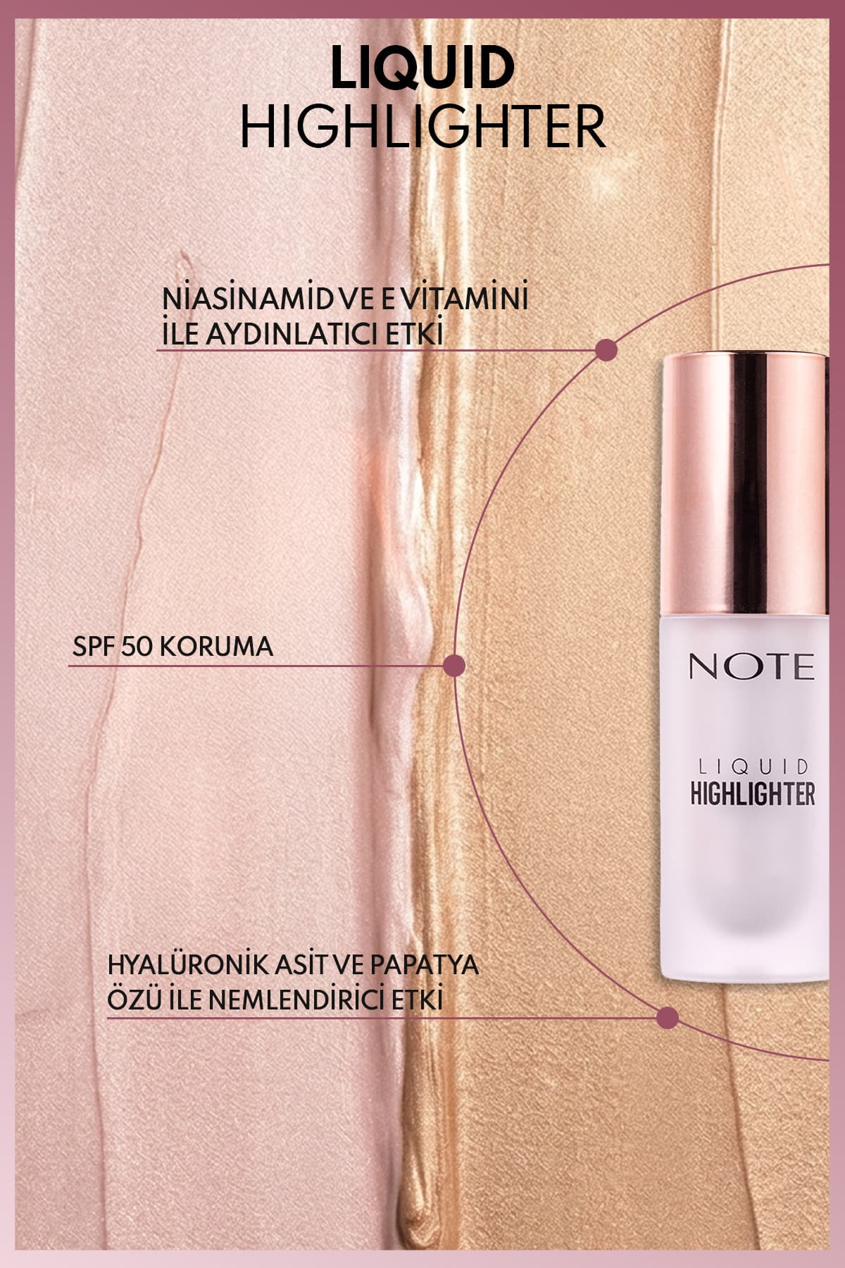 هایلایتر مایع Note Cosmetics با اثر مرطوبکننده رنگ 100 صورتی ملایم هایلایتر مایع Note Cosmetics با اثر مرطوبکننده رنگ 100 صورتی ملایم