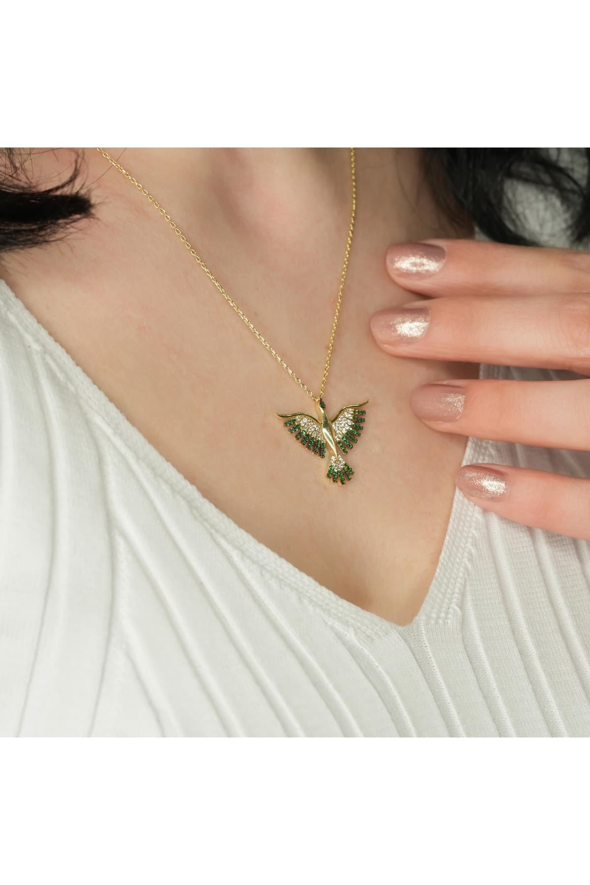 گردنبند Kayra Mücevher طرح ققنوس با سنگ سبز و روکش طلا گردنبند Kayra Mücevher طرح ققنوس با سنگ سبز و روکش طلا