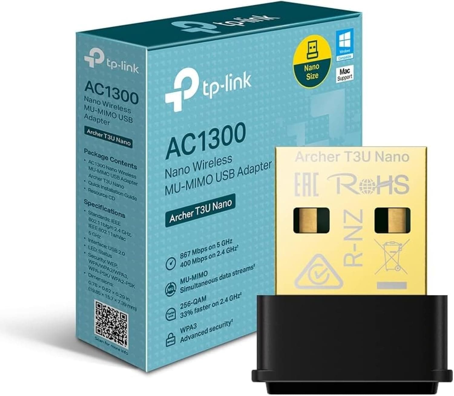 آداپتور وایفای USB TP-Link مدل Archer T3U Nano AC1300 دوباند آداپتور وایفای USB TP-Link مدل Archer T3U Nano AC1300 دوباند