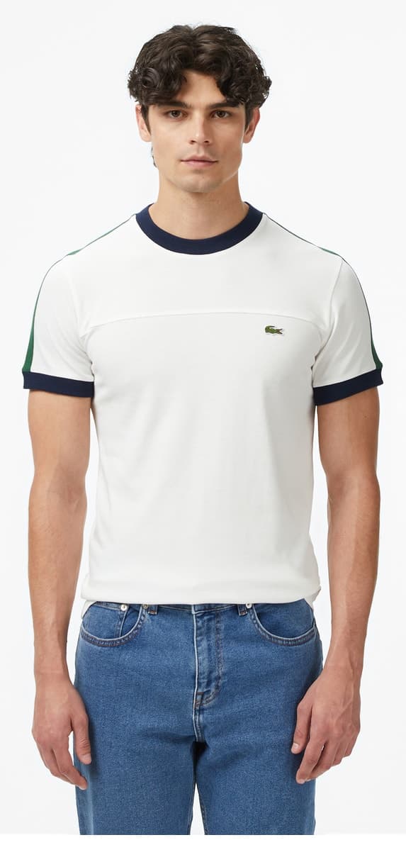 تیشرت مردانه Lacoste یقه گرد سفید فیت معمولی تیشرت مردانه Lacoste یقه گرد سفید فیت معمولی