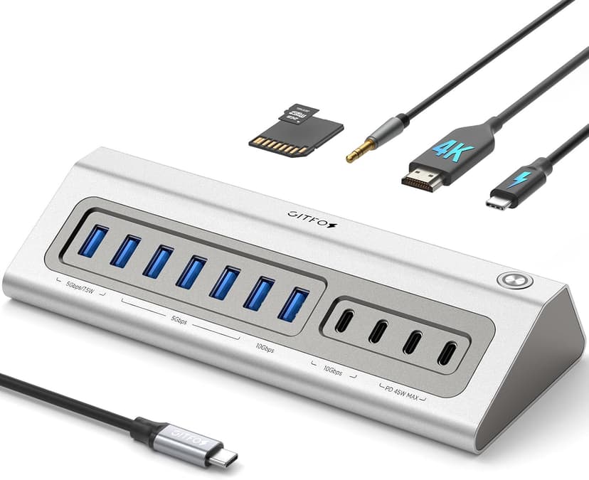 هاب USB برند Gitfos مدل 18 in 1 با HDMI 4K، سرعت 10Gbps و PD 100W هاب USB برند Gitfos مدل 18 in 1 با HDMI 4K، سرعت 10Gbps و PD 100W