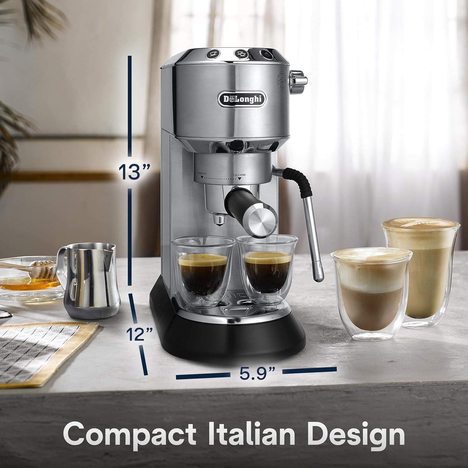دستگاه اسپرسوساز De'Longhi با نازل فوم شیر MyLatteArt، لوله بخار دقیق و تمپر استیل مدل EC885.M دستگاه اسپرسوساز De'Longhi با نازل فوم شیر MyLatteArt، لوله بخار دقیق و تمپر استیل مدل EC885.M