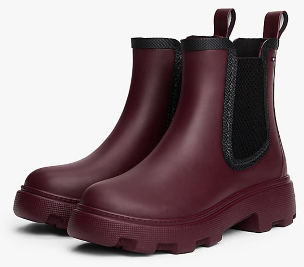 بوت بارانی چلسی زنانه Tommy Hilfiger با آستر گرم زرشکی بوت بارانی چلسی زنانه Tommy Hilfiger با آستر گرم زرشکی