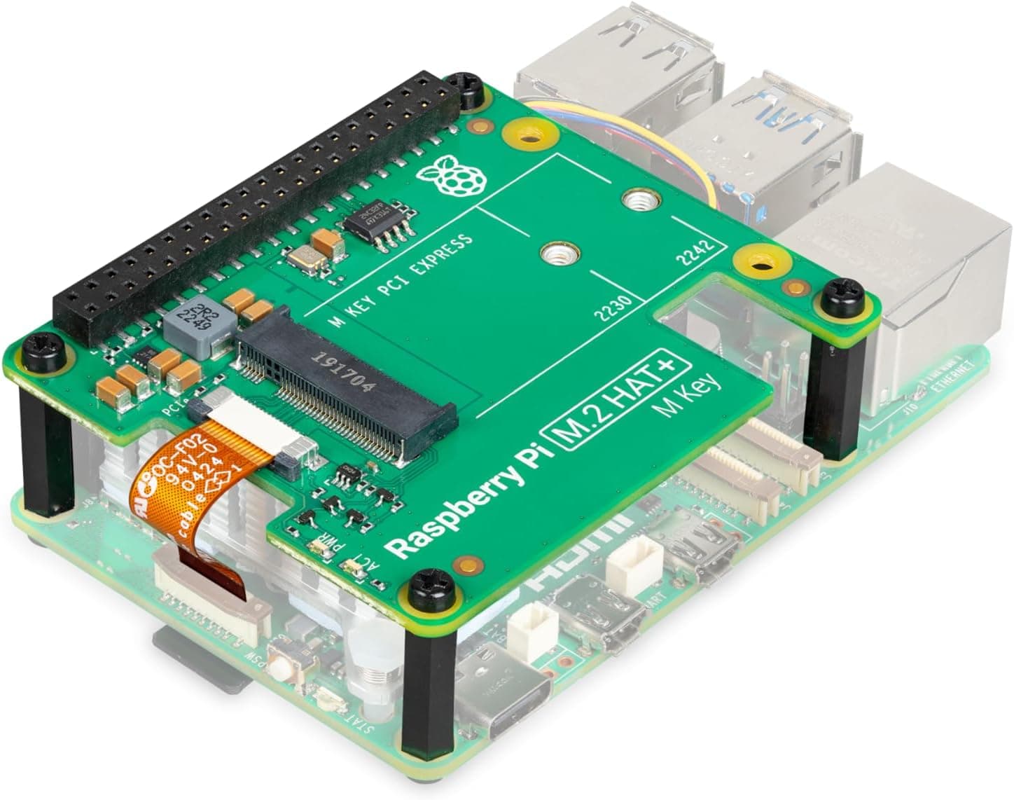 برد توسعه HAT با PCIe M.2 برای Raspberry Pi 5 کلید M-Key برد توسعه HAT با PCIe M.2 برای Raspberry Pi 5 کلید M-Key